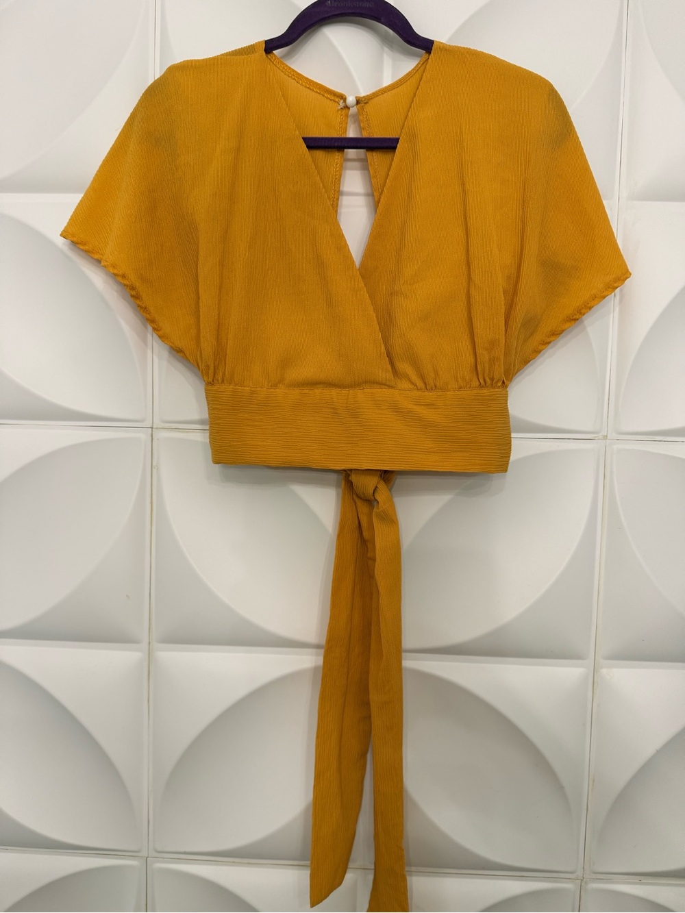 SHEIN Mustard Wrap Crop Top with Tie Back